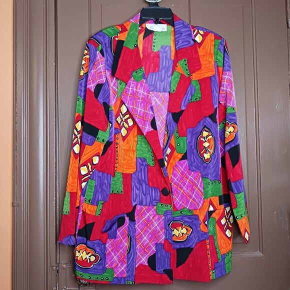 Vintage Lisa Josephs Retro Y2K Abstract Women's Blazer size L - Picture 2 of 10